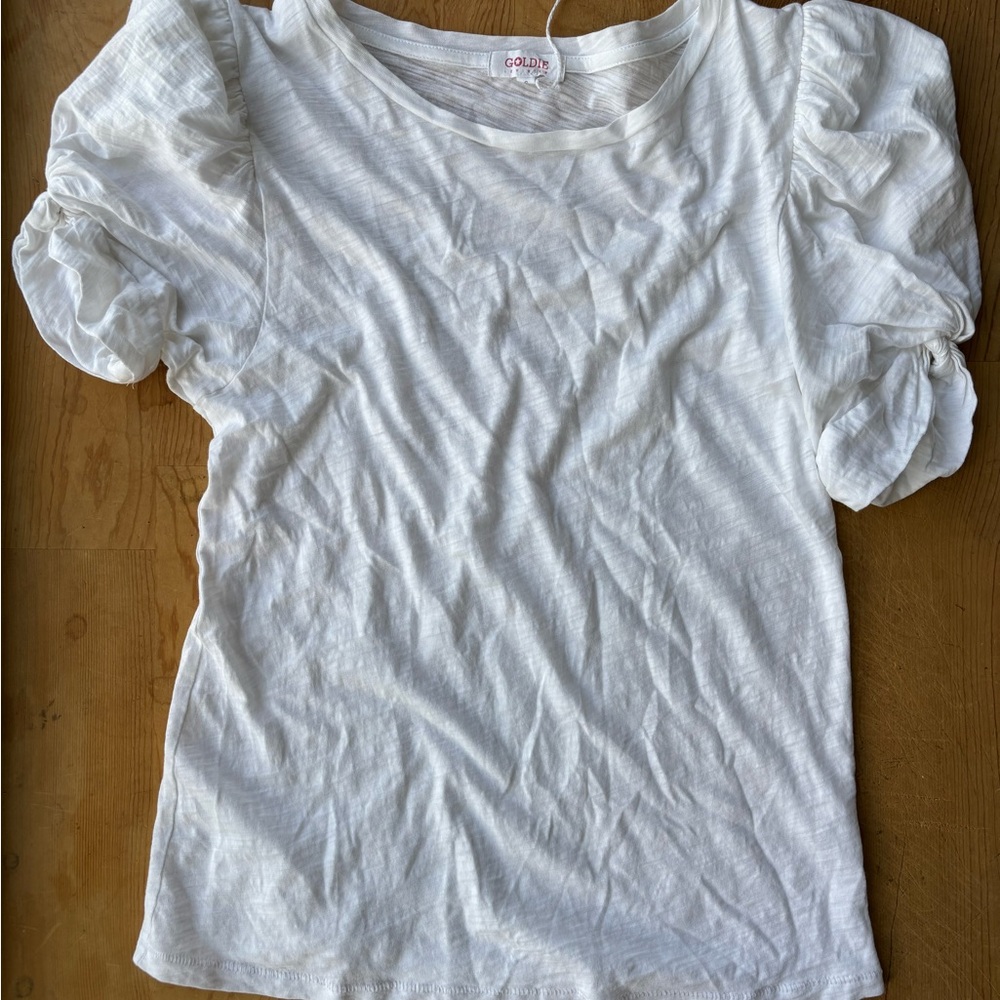NWOT Goldie puff sleeve knotted t shirt white cotton Goldie Lewinter t shirt S
